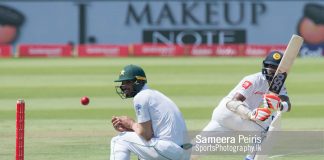 Niroshan Dickwella looking at the ball after playing a Sweep shot during the day 3 in 1st Test, between Sri Lanka Vs Pakistan held at Sheikh Zayed Cricket Stadium Abu Dhabi on 29th September 2017.